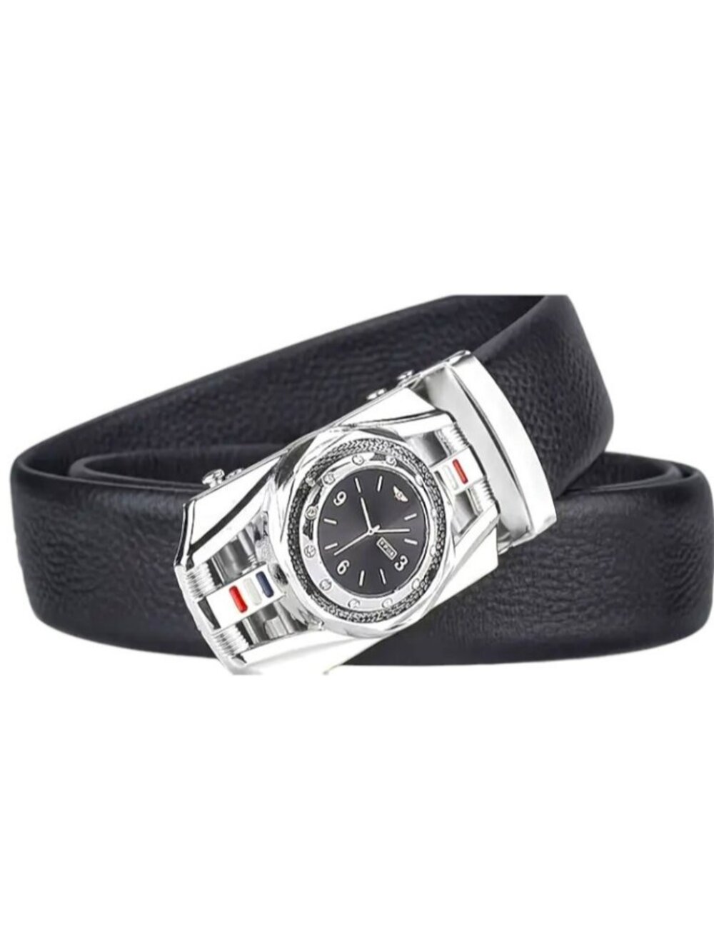 Elegant Fashion Men Belt Iron Silver Buckle PU Leather Black Length 50 in